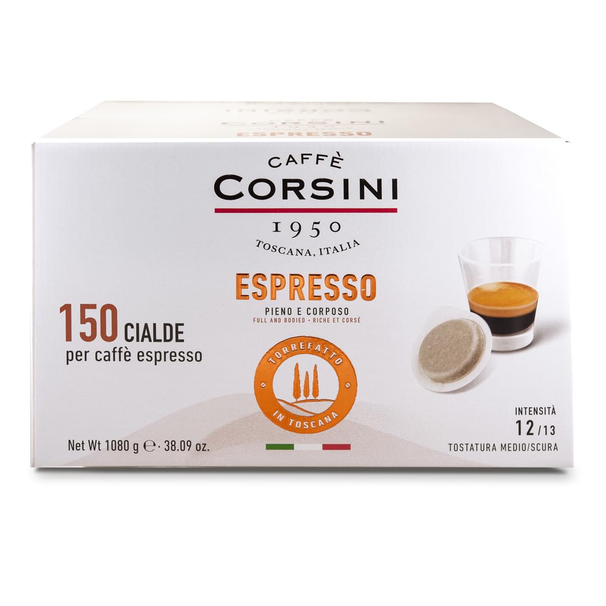 Caffè Corsini - Cialde Ese Caffè Espresso, 100% Compostabili, Gusto Forte e Intenso, Confezione da 150 pezzi