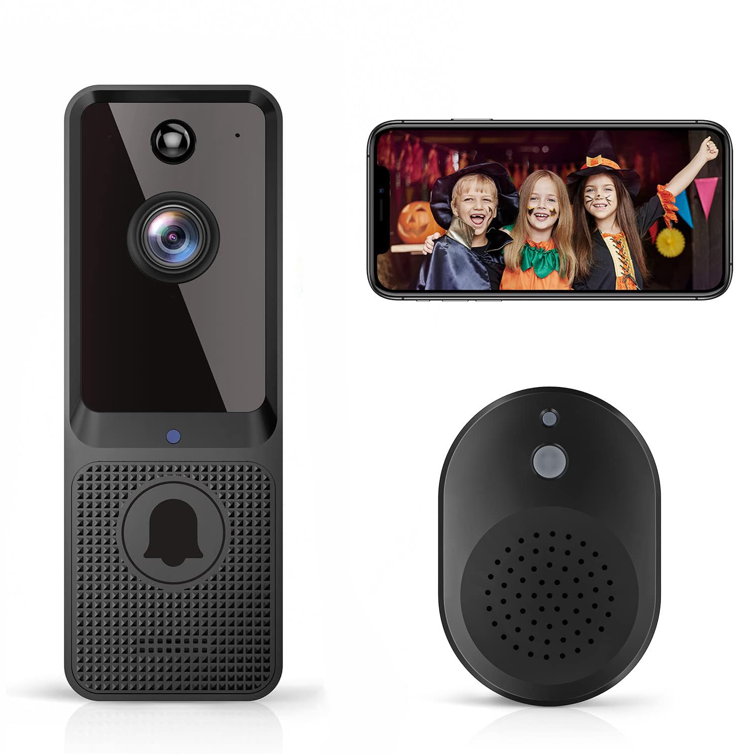guggre Campanello video wireless con suoneria acustica, sicurezza migliorata con rilevamento umano AI, audio a 2 vie, visione notturna HD, archiviazione cloud AES-128, avvisi in tempo reale