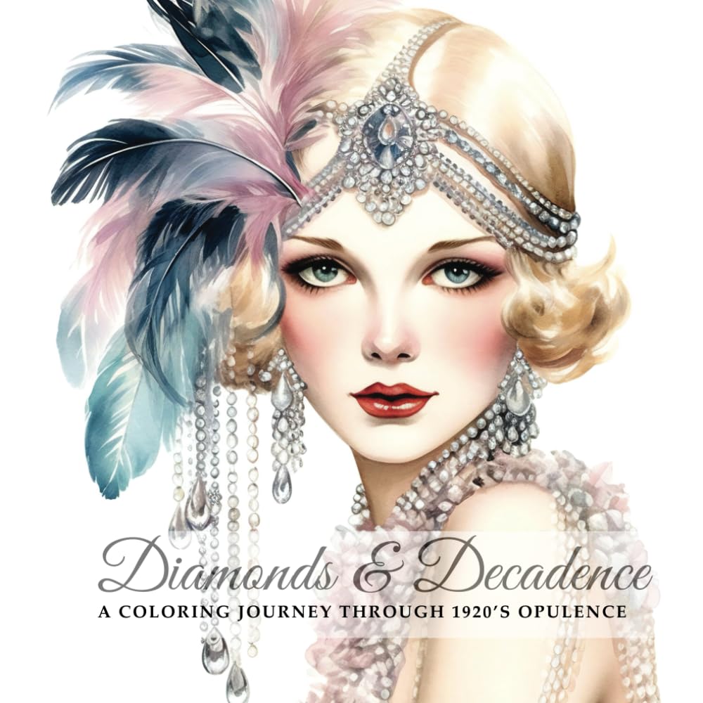 Livre de coloriage de luxe Diamonds & Decadence : illustrations haut de gamme de l'opulence 1920