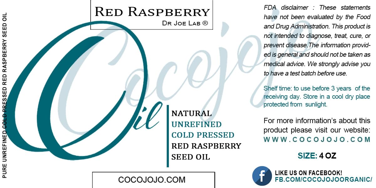 Red Raspberry Seed Oil 4 oz Pure Natural Cold Pressed Unrefined Extra Virgin - for Hair Skin Body Nail and Beard - Moisturizes, Soothes, Hydrates, & Nourishes
