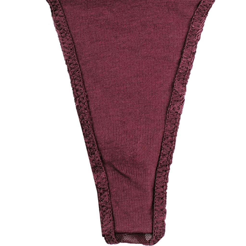 Tanga De Encaje Sexy For Mujer, Bragas Finas De Cintura Media De Encaje Transpirable Vino Tinto (Size : XL)
