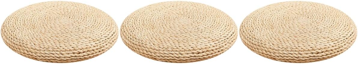 Hand-Woven Round Meditation Cushion Set 3 Pcs Japanese Floor Pillows for Yoga Comfortable Sitting Cushions for Living Room and Dining Room