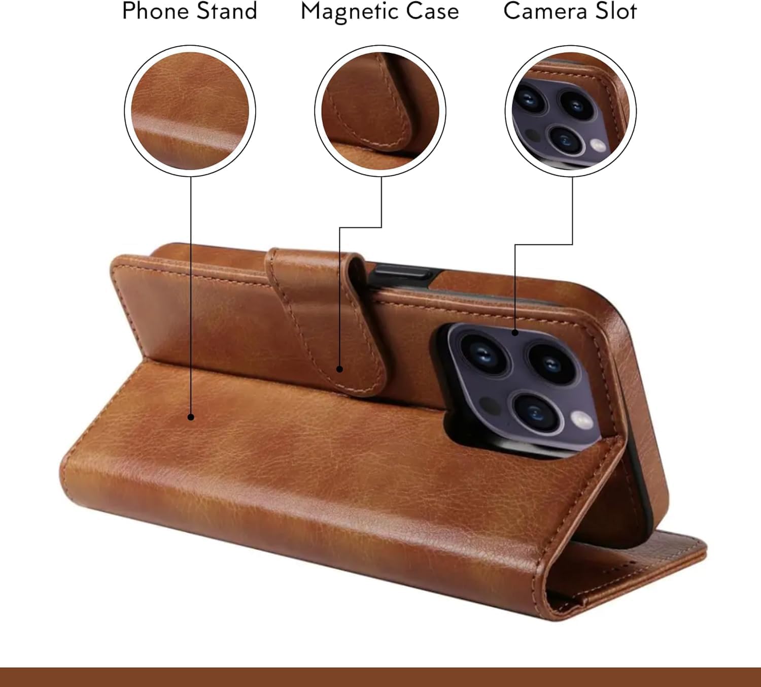 EMF Protection Anti Radiation Leather Flip Folio Case for iPhone, Genuine Leather Wallet Case/Cover with Card Holder & Stand Function Brown - Image 7