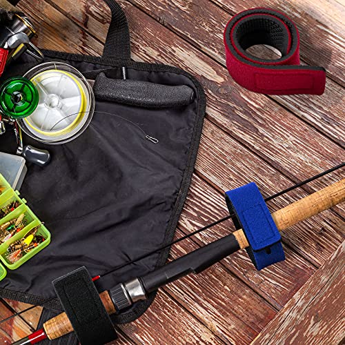12 Fishing Rod Wrap Pole Straps Fishing Rod Belts Ties Stretchy Rod (Black, Red, Blue) #TOP5