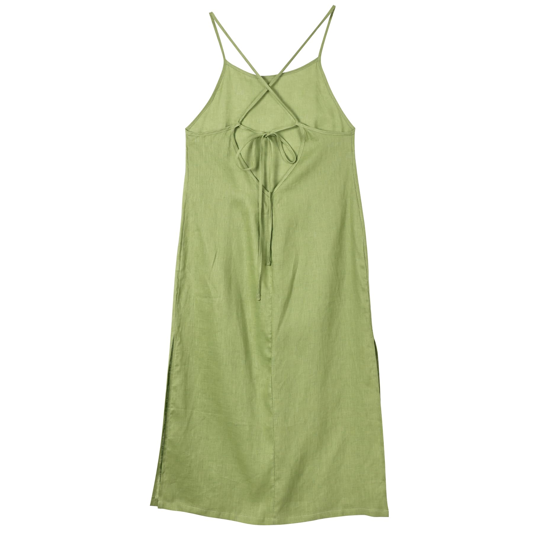 Amazhiyu Vestido de verano para mujer, vestido largo de lino, vestido largo de verano, vestido maxi, vestido de flores, tirantes delgados, sin mangas, cuello redondo, vestido de playa, vestido de