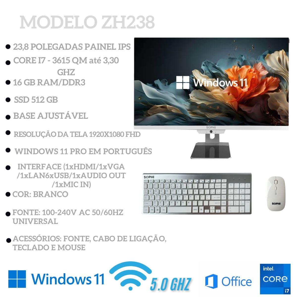 Computador All in One Intel Core I7 Ssd 512gb 16Gb Ram Tela 23,8