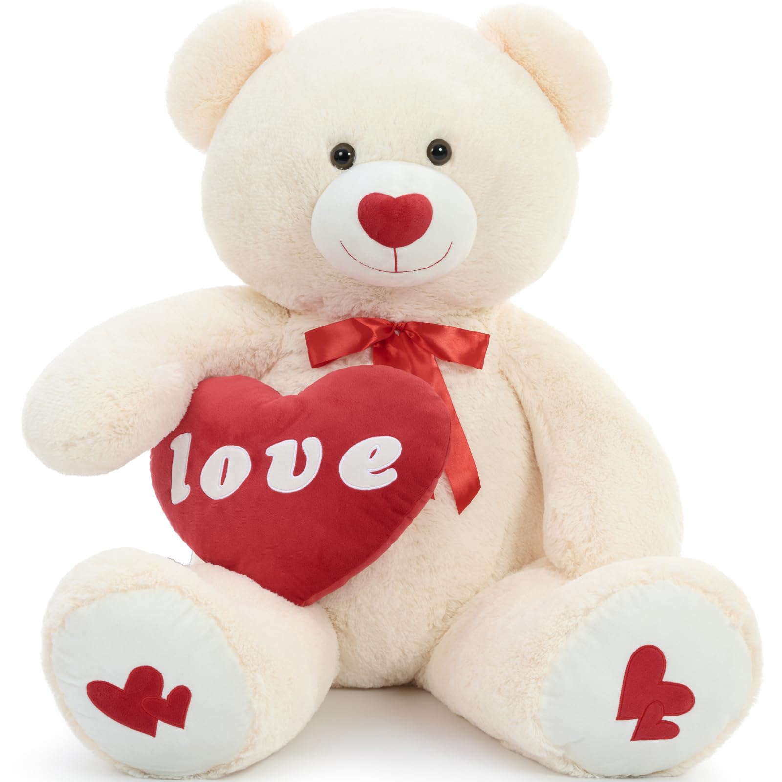 MorisMos XXL Giant Teddy Bear 130cm, Big Lvory Love Teddy for Girlfriend, Cute Bear with Red Heart, Fluffly Large Plush Soft Toy Gift for Kids Wife Birthday VMothers Day Decor — image 1