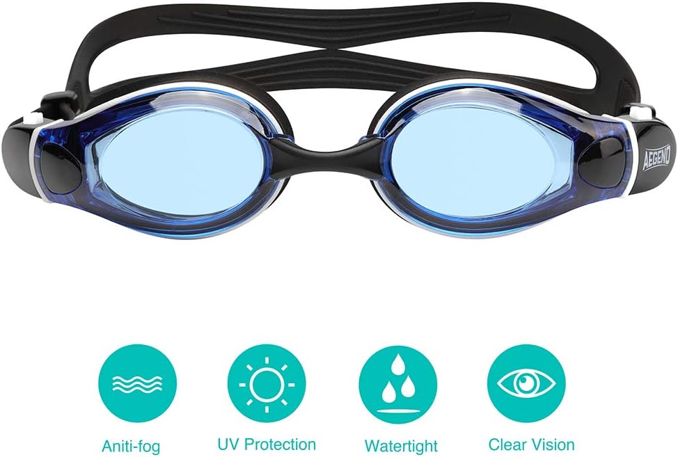 Aegend Swim Goggles with 3 Adjustable Nose Pieces, Flat Lens Swimming Goggles