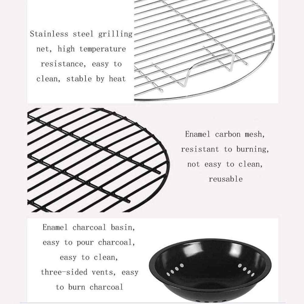 Wieloosobowy grill węglowy ze stali nierdzewnej o grubości do użytku domowego, przenośny okrągły piknikowy, stabilny i trwały, 57 x 46,7 cm,Grill ogrodowy