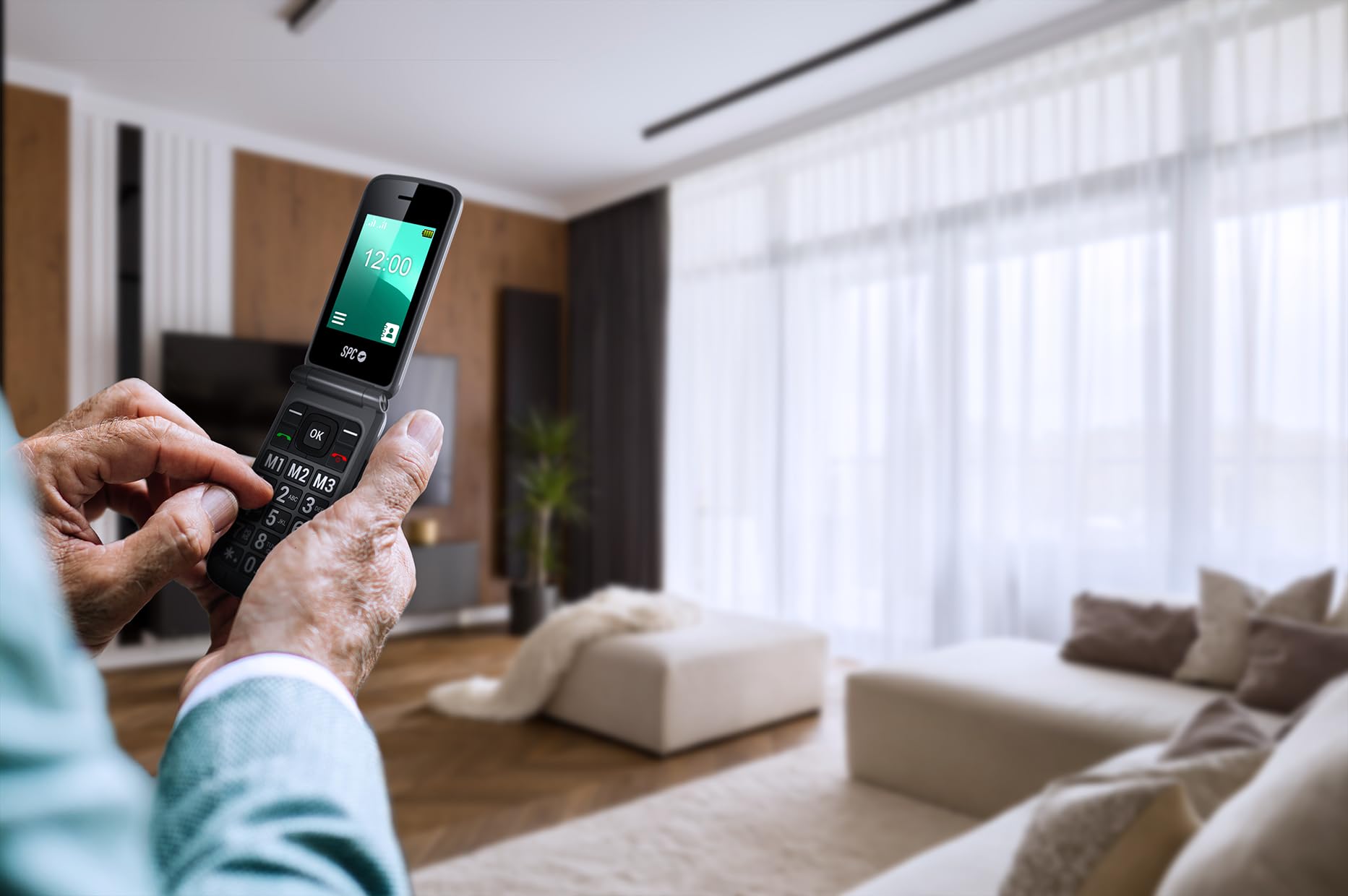 SPC Stella 2 telefon komórkowy z klapką, duże przyciski i klucze, łatwy w użyciu, zdalna konfiguracja, przycisk SOS, USB-C, 3 bezpośrednie pamięci, stacja ładująca, kolor czarny