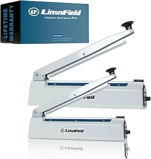 LinsnField Sealer Pro - 12 inch Impulse Heat Sealer - 8mm Sealing Width - Manual Heat Sealer Machine for All Bags - Most Heavy Duty for Strong, Secure Sealing for Long Term Food Storage - Extra 2 Replacements, 2 Fuses Included (White)