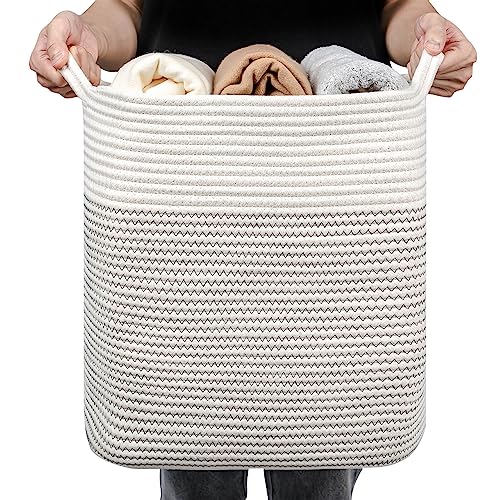 Laughbird Small Laundry Hamper Collapsible Room Organization Baskets Modern Slim Tall Blanket Cotton Rope Woven Basket For Magazines,Storage Basket Toys Decorative Rectangle Basket For Baby Nursery, Living Bathroom 15 Inch X 10 In X 15.7 In #TOP5