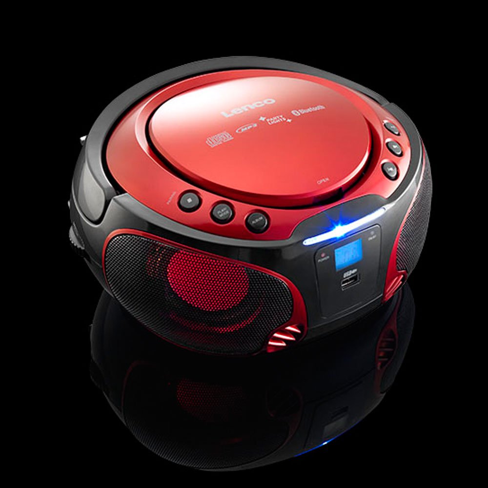 Lenco SCD-550 - CD-Player für Kinder - CD-Radio - Stereoanalage - Boombox - MP3 und USB Player - Bluetooth - 2 x 2 W RMS-Leistung - Party Lights - Rot