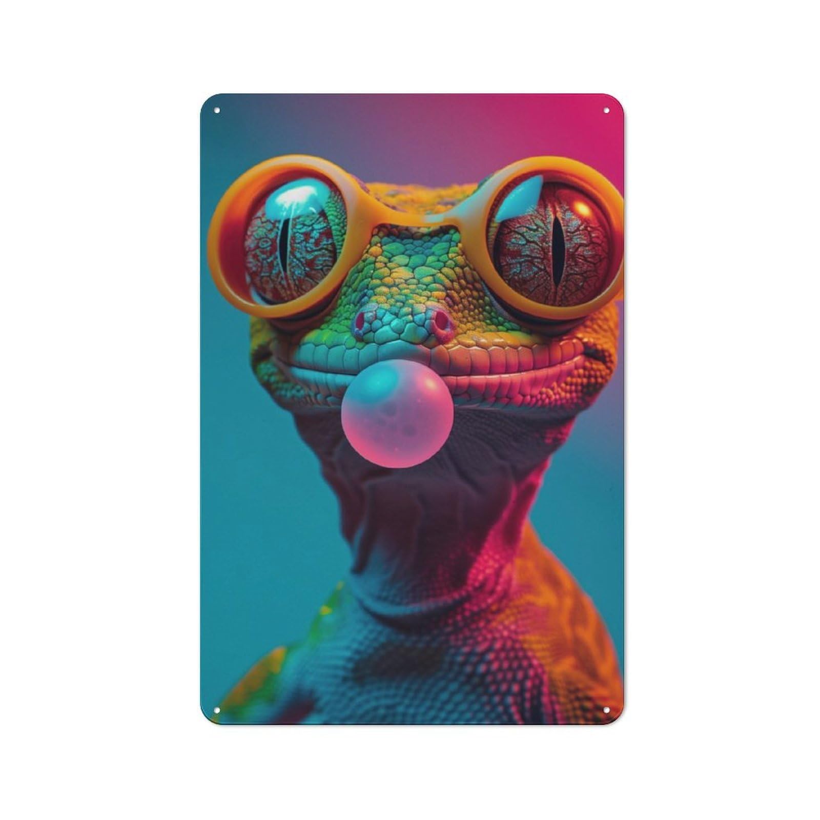 Junmoney Gecko Bubblegum Office Metal Sign 30X20cm, Understated Office Wall Decor For Workspace, Cafe, Shop Or Desk Area