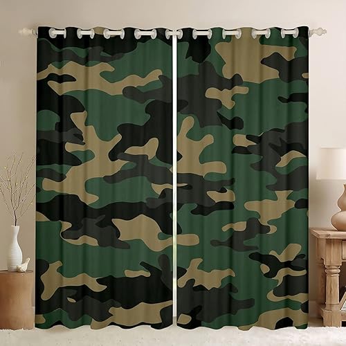 Cortinas de camuflaje para niños, cortinas de camuflaje militar para ventana, para dormitorio, sala de estar, adolescentes, jóvenes, hombres,