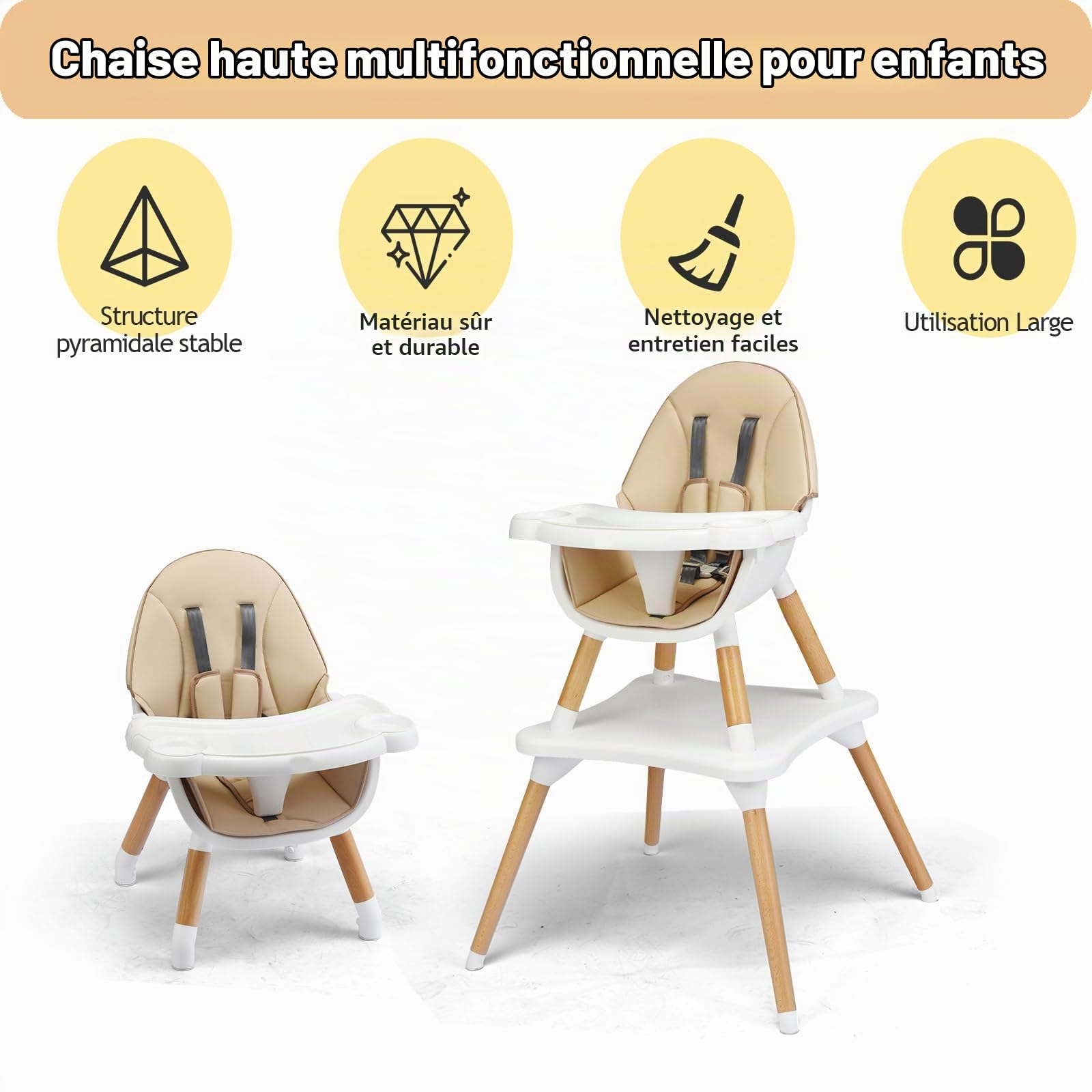 LIFEZEAL 6 en 1 Chaise Haute pour Bébé 6-36 Mois, Chaise de Repas avec Coussin d'Assise Amovible, Harnais à 5 Points, Plateau Amovible, Planche à Blocs, Charge de 15 kg (Kaki| Sans panneau de bloc)