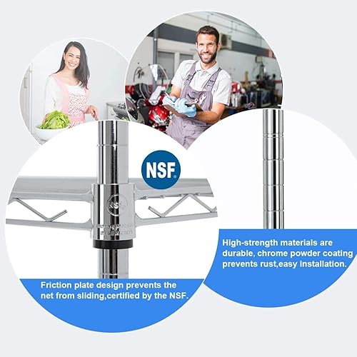 Miniatura 3 de Estante de metal de 4 niveles NSF, estante de almacenamiento de alambre comercial de acero resistente, estante organizador de garaje de acero
