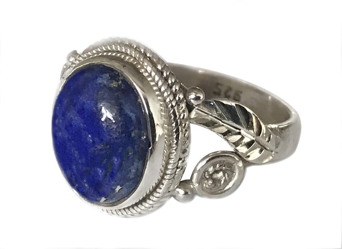 Shanya925 Sterling Silver Ethnic Ring Lapis Lazuli. Stone size is 9 X 11 mm. Handcrafted Jewellery - Beautiful Gift. UK Size.