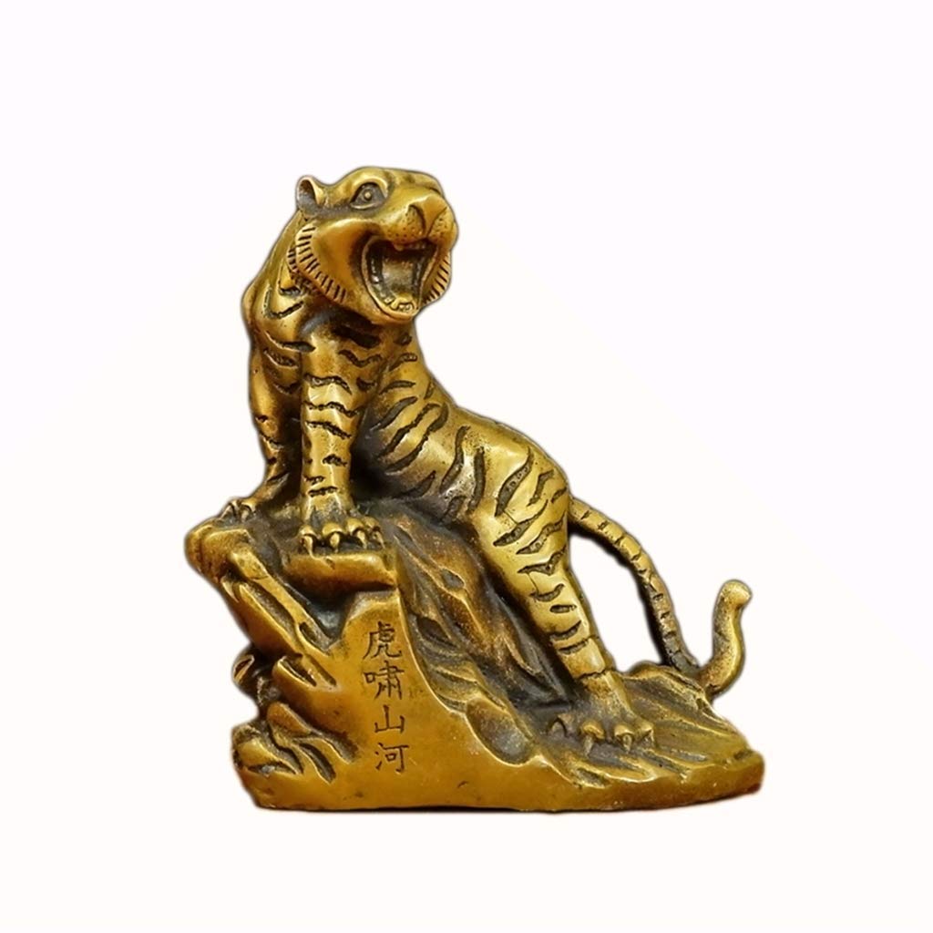 SnamicE Ornaments Zodiac Tiger Statues Pure Brass Chinese Decor Figurine for Home and Office Furnishing Crafts Wealth and Good Luck Sculpture,
