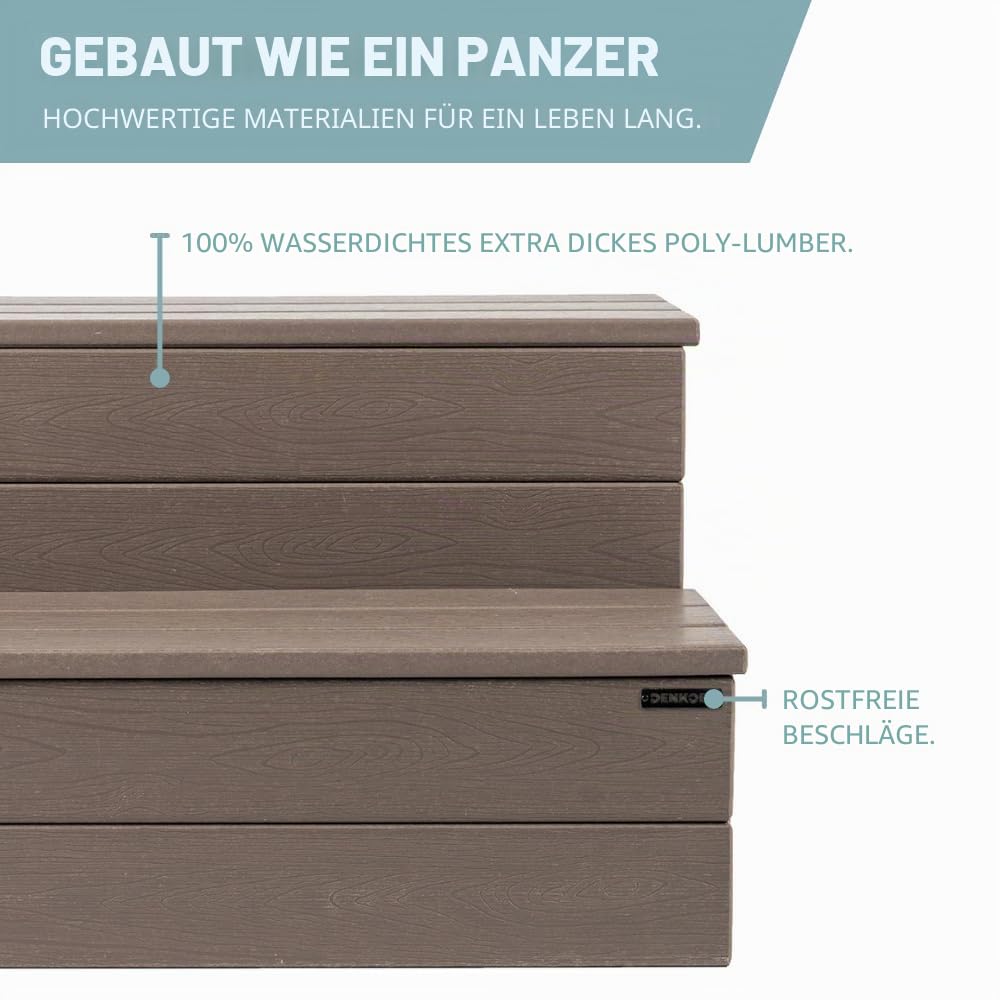 DENKOE Whirlpool-Stufen – Holz aussehender Kunststoff – 100 % wasserdicht – braun, rutschfest, strapazierfähig, vielseitig einsetzbar als Veranda-Treppe, Whirlpool-Treppe, Außentreppe, passend für