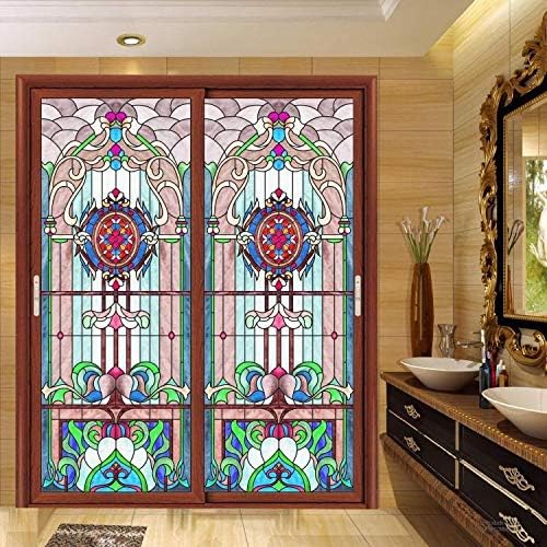 GM Película de privacidad para ventanas de estilo iglesia, calcomanías de vitrales estáticas, decorativas, esmeriladas, bloqueo UV, colores
