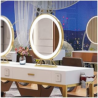 HIGHKAS Specchio da Tavolo a LED bifacciale, Parrucchiere Parrucchiere per Capelli dedicato con Lampada Specchio bifacciale, Scrivania Professionale per Studio Fotografico