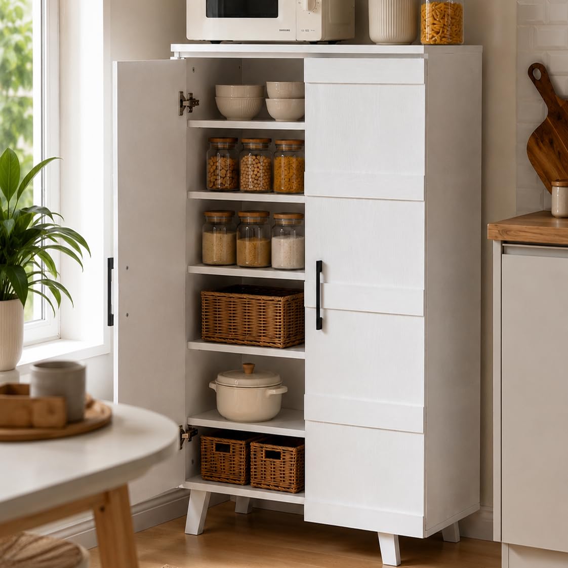 Thyme Engineered Wood Kitchen Storage Cabinet | 2 Door Pantry Cabinet with 6 Spacious Shelves | Modern Multi-Purpose Storage Cupboard for Kitchen, Dining & Utility Room | White Finish-image-25