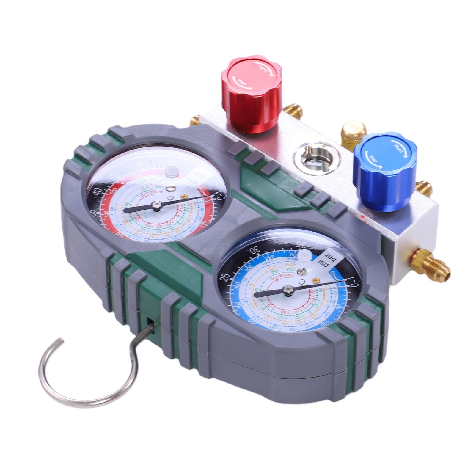 Zestaw Mierników do Kolektora AC Podwójne Wskaźniki do Dokładnej Diagnostyki Systemu HVAC, wąż 5 Stóp, 500PSI / 800PSI, Metal/mosiądz, 1 szt.