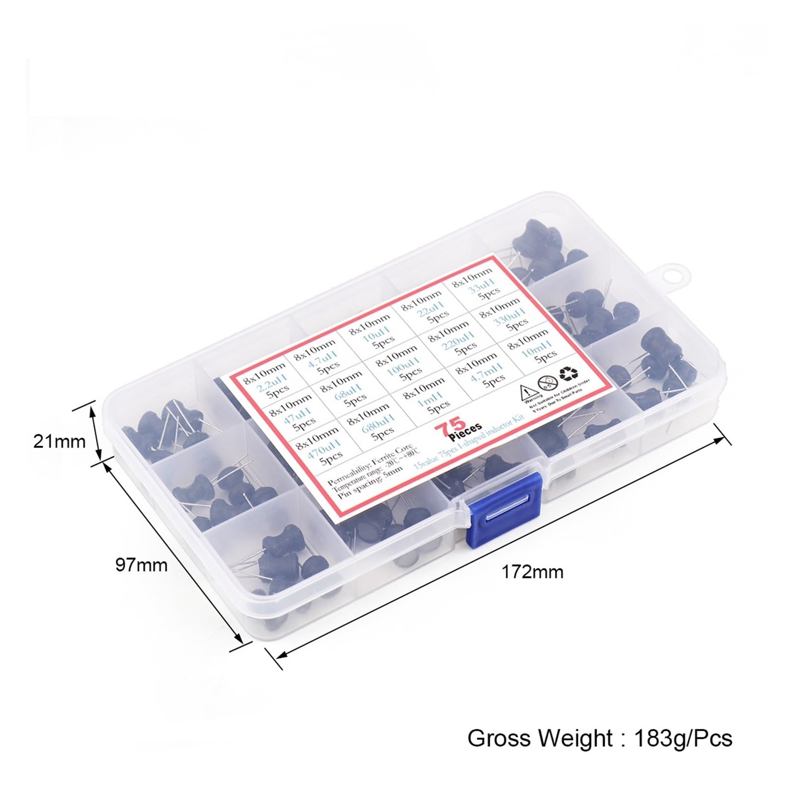 Caja de 75 Piezas Kit Surtido de inductores de Potencia Dip 15 valores X 5 Piezas = 75 Piezas Inductancia 8x10mm 2.2uH-10mH