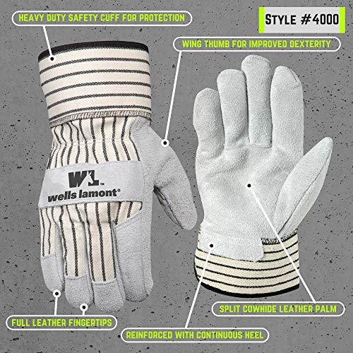 Wells Lamont Leather Work Gloves With Safety Cuff, Suede Palm, Large (4000L) , Grey #TOP2