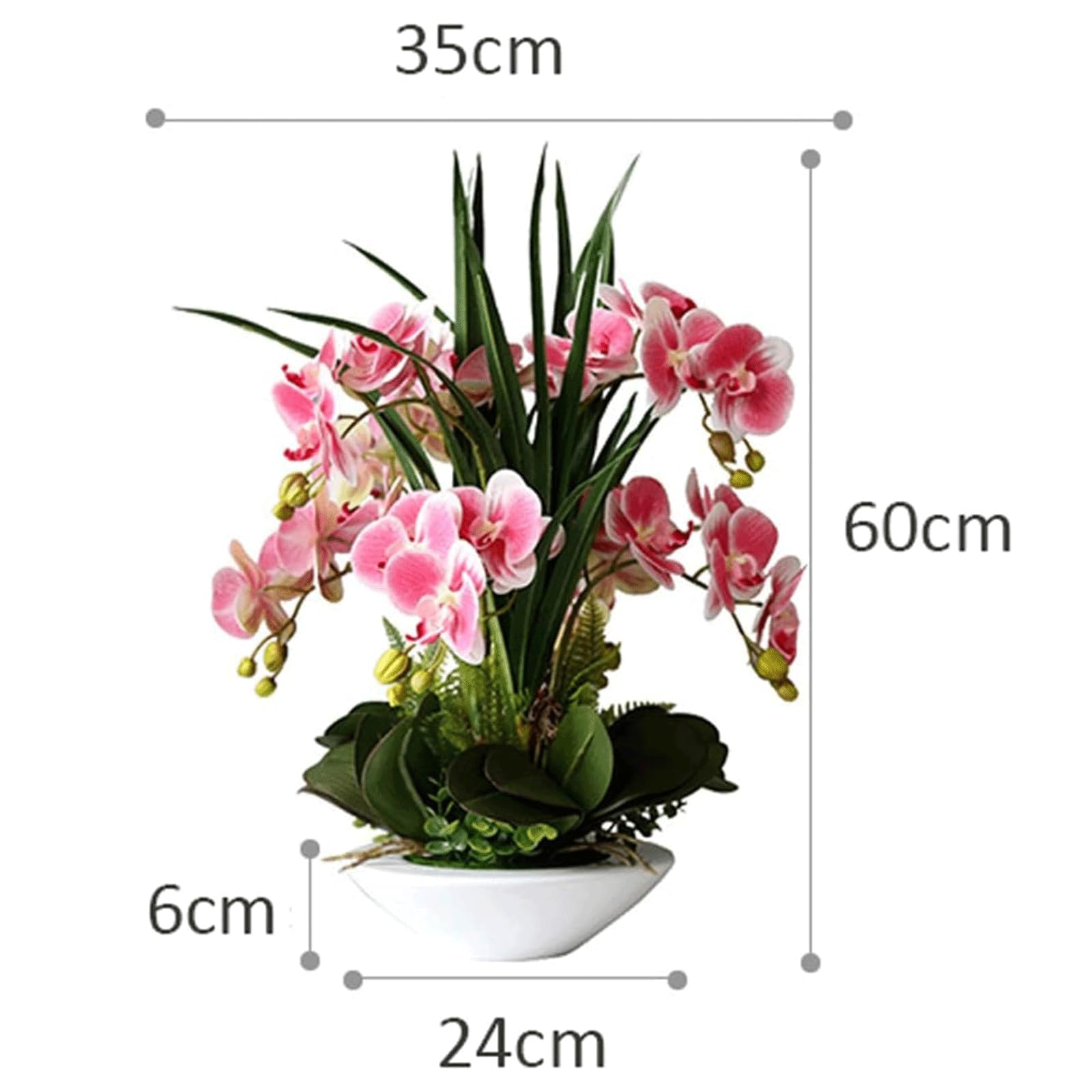 Orquídea artificial artificial de poliuretano, orquídeas artificiales, 7 ramas, flores artificiales de Phalaenopsis con jarrón, flores falsas de 50 cm, orquídeas sintéticas muy naturales