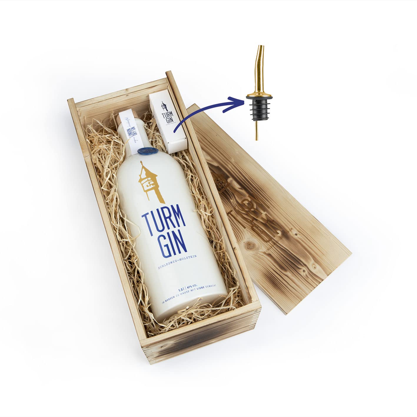TURM GIN London Dry Gin Magnum-Flasche 1,5L - Echt nordisch, echt gut. | In exklusiver Holz-Geschenkbox | Premium Bio-Gin aus Deutschland 47% | Holsteiner Cox & 15 norddeutsche Botanicals [1,5 Liter]