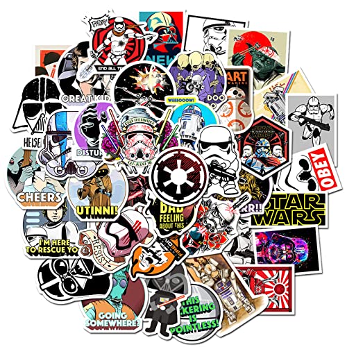 Lot de 50 autocollants, autocollants Star Wars, autocollants en vinyle imperméable pour ordinateur portable, vélo, skateboard, enfants et adolescents.