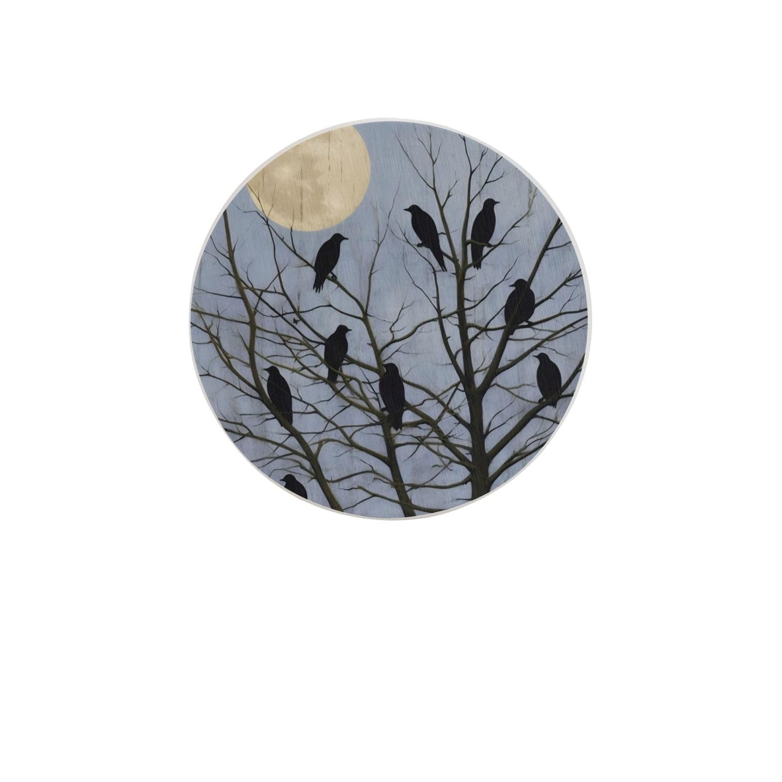 Black Crow Birds Absorbent Drink Coasters Diatomaceous Round Coaster 4 Inch Reusable Cup Coasters Set 4pc