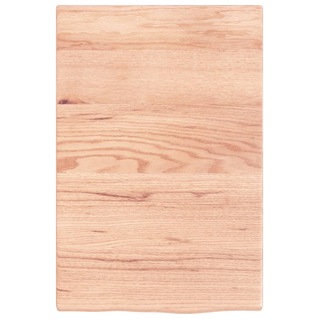 Plateau de lavabo marron clair en bois massif de chêne 40 x 60 x 2 cm avec bord naturel, laqué et polyvalent comme plan de travail de cuisine, plan d'établi, plateau de table pour rénovation