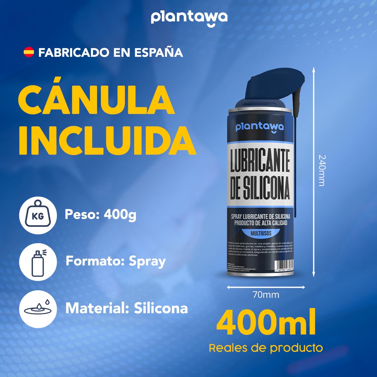 Plantawa Spray silicone 400 ml | Silicone spray multiuso. Adatto per gomma, metalli, plastica, legno. Ideale per cinture, cuscinetti, mirini, gomme per porte.