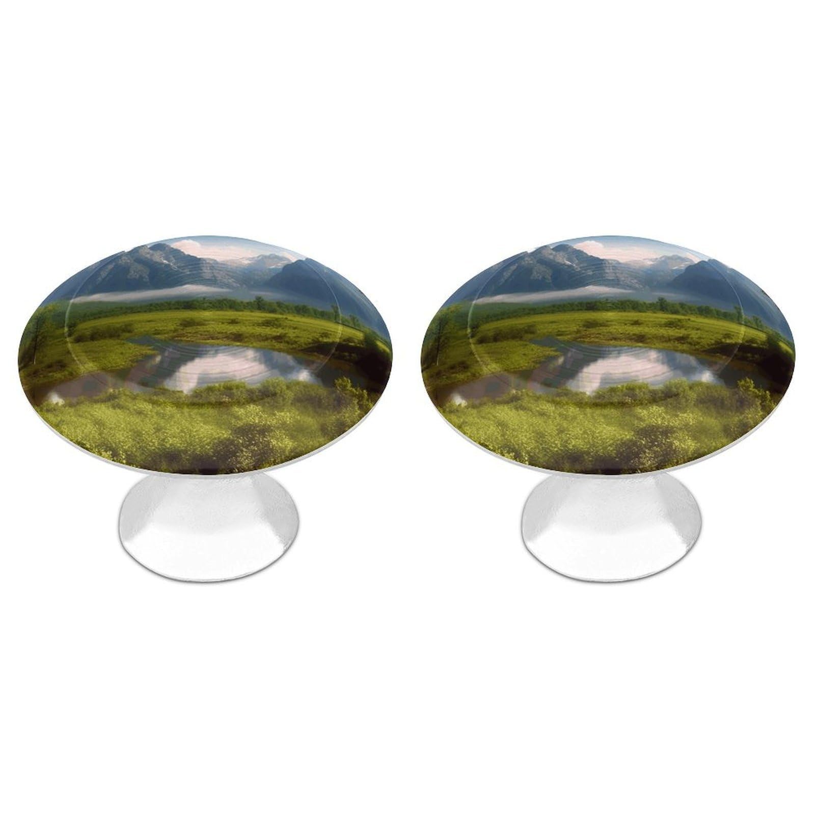 FekiLoot Beautiful Scenery Cabinet Knobs Personality Stainless Steel Round Drawer Handles Circle Modern Cabinet Handles Drawer Knobs for Kitchen Dresser Bathroom Cupboard Furniture