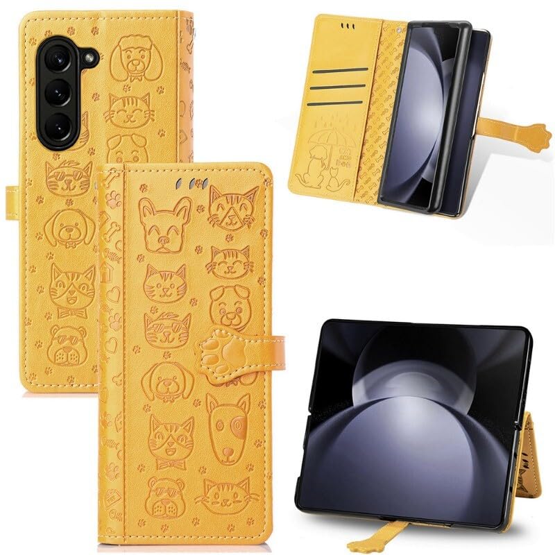 Étui Samsung Galaxy Z Fold 6 jaune portefeuille cuir antichoc coque protection rabat