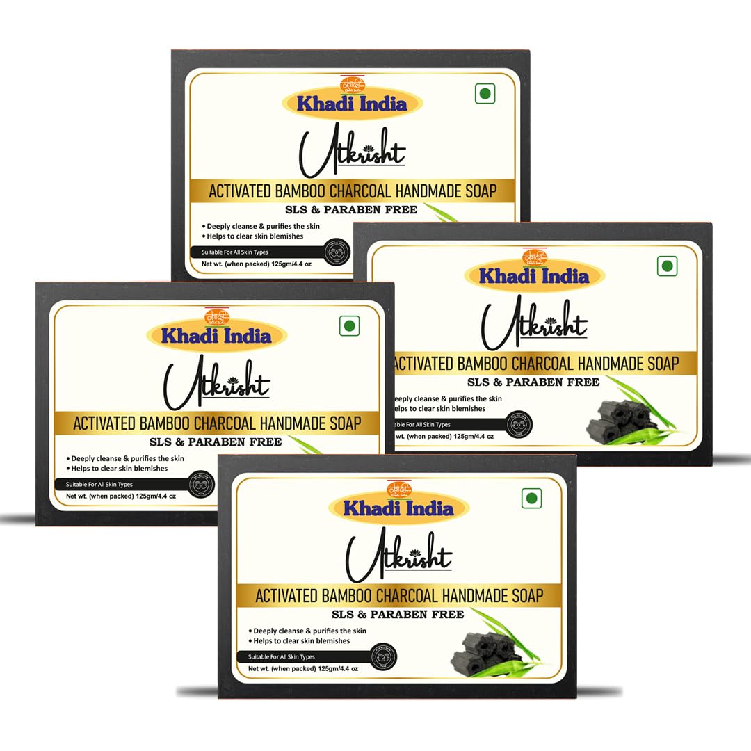 Khadi Utkrisht Handmade Charcoal Soap Bar - Detoxifying Cleanser for Men & Women, Leaves Skin Radiant | Suitable For All Skin Types (Pack of 4)-image-29
