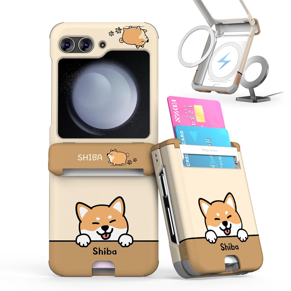 VVUPIC Galaxy Z Flip 5 Case - 2-Card Slot, Slim, Hard, Hinge Covered, Full Coverage, Graphic Design, Magsafe Compatible
