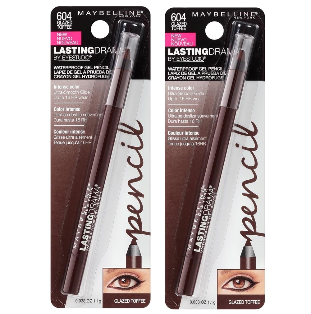 Maybelline New York Pack of 2 Lasting Drama Waterproof Gel Pencil, Glazed Toffee 604