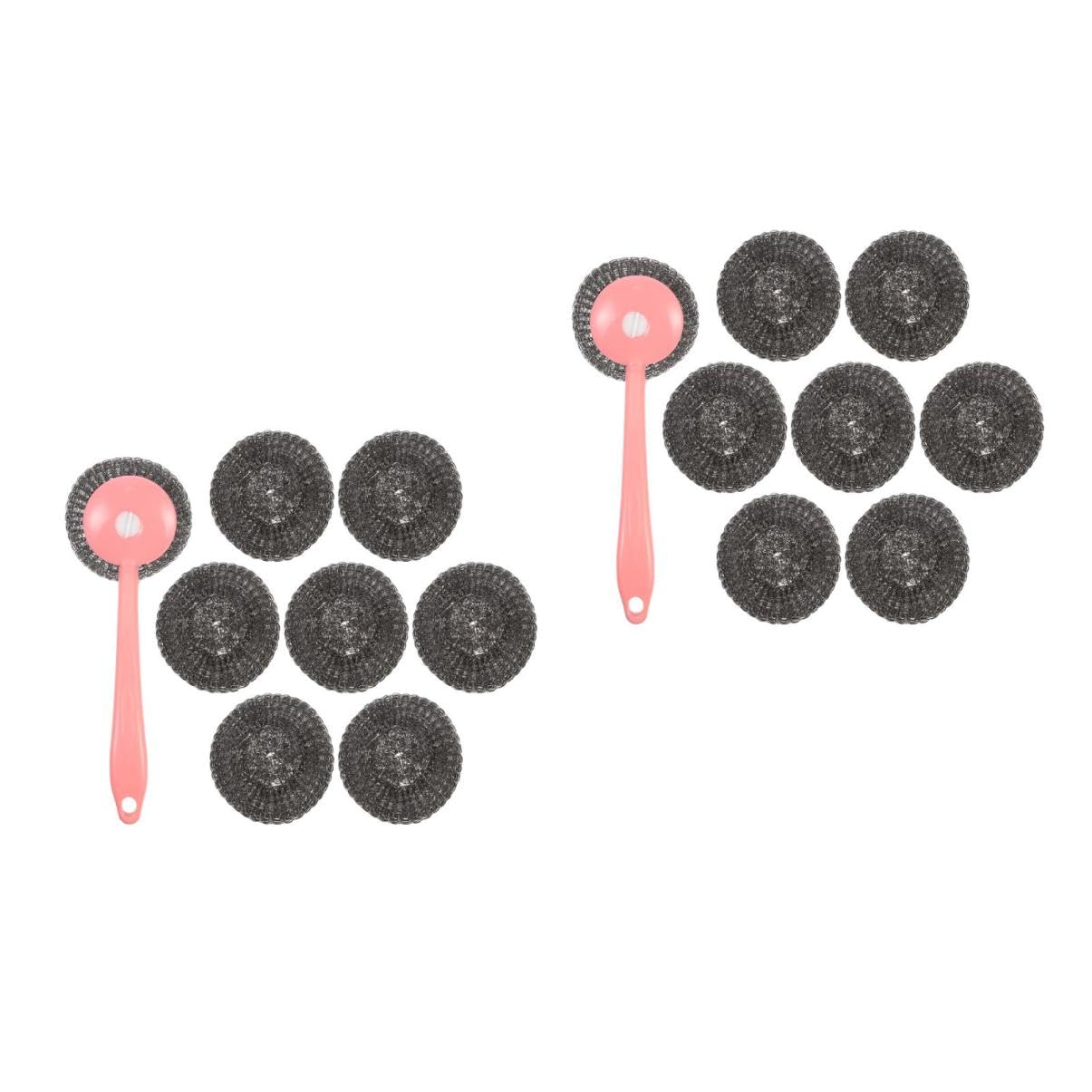SOLUSTRE 2sets 8pcs Dish Scrubber with Handle Steel Wire Ball Brush for Easy Cleaning of Pots Pans and Kitchen Utensils Non Slip Design for Use Non Stick Surfaces 8pcs*2