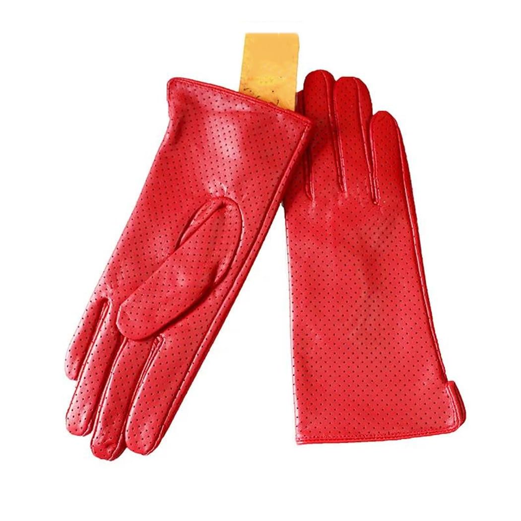 Guantes de conducción de piel de oveja para mujer, con forro de seda fina, para verano, motocicleta, protección solar, guantes antideslizantes