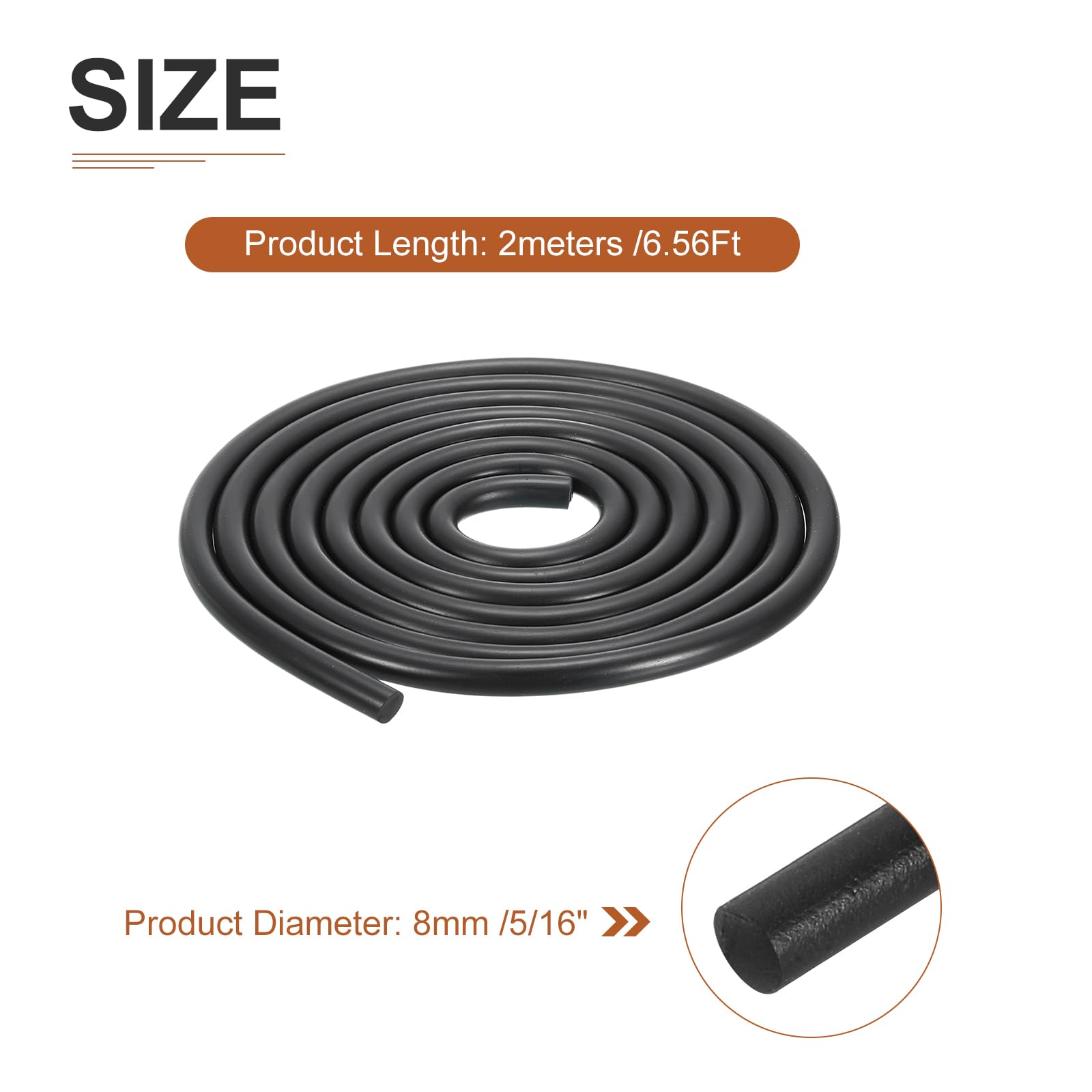 DTGN 8mm x 2meters(DXL) Nitrile Rubber Round Seal Strip - 1Pack - Good for DIY Furniture - Round Solid Weather Stripping - Black - Image 2