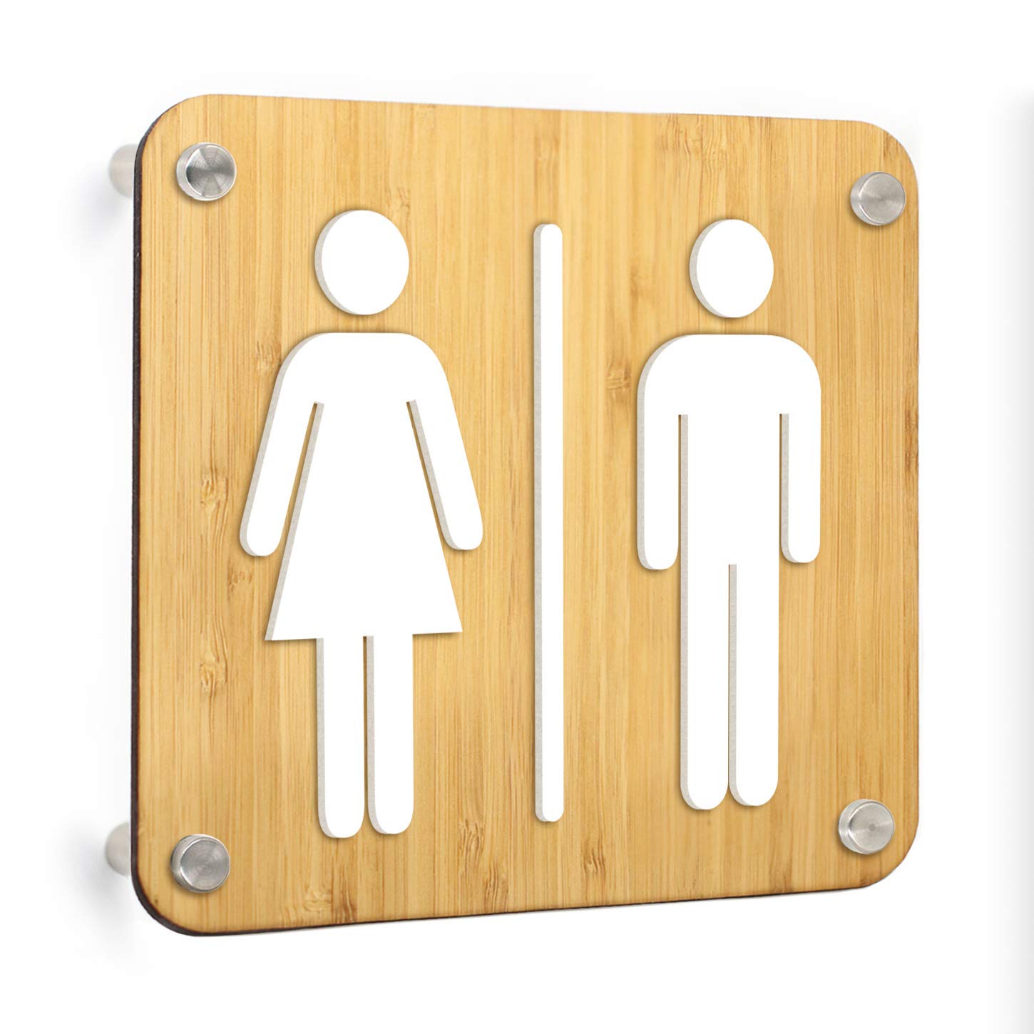 Signs [STAN08-bianco] Set 4X Placas de pared con separadores en relieve (Español/Inglés): Toilettes, Hombre, Mujer, Discapacitado, cartel de baño. Letrero WC de pared para inodoro y para puerta.