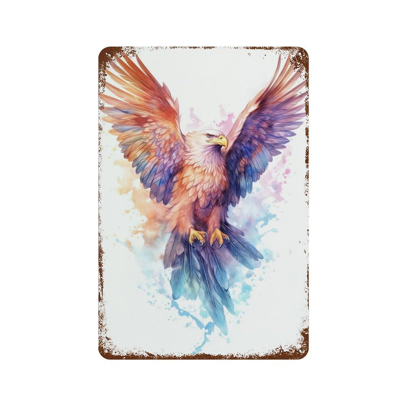Vintage Rust Metal Sign with Watercolor Eagle Painting Design 11.8"x7.9", for Office, Studio And Wall Decor, Farmhouse Wall Decor