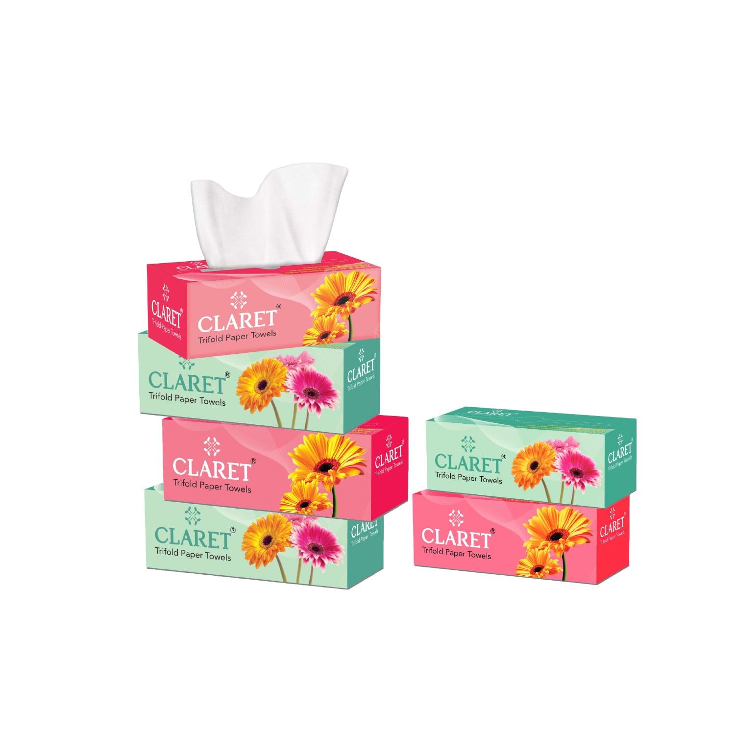 Claret 1-Ply Trifold Tissues | 100 Pulls, 21x21 cm | 100% Virgin Pulp | Soft, Absorbent, Eco-Friendly & Gentle on Sensitive Skin | Sustainable & Durable | Pack of 6-image-42
