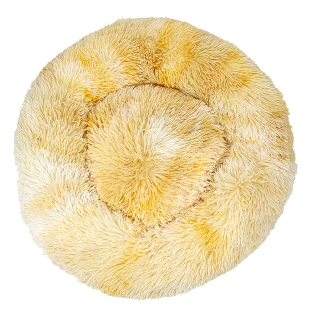 Lukery Dog Cat Donut Bed, Fluffy Plush Puppy Kitten Cuddler Round Bed, Warm and Soft Pet Cosy Anti Anxiety Beds for Small/Medium/Large Dogs (50CM,Yellow) โ image 1