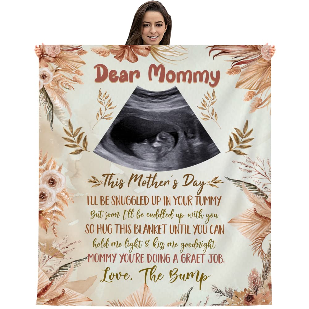 Personalized Dear Mommy from Baby Bump Blanket, Brown Boho Floral Soft Blankets, This Mother's Day I'll Be Snuggled Up in Your Tummy, Gifts for First Time Mom, New Mom to Be