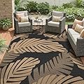 GENIMO Waterproof Outdoor Rug 5' x 8' for Patio Decor, Reversible Plastic Straw Area Rugs for Camping Clearance, RV Mat, Large Outside Carpet for Porch, Deck, Picni, Balcony, Garden, Black & Brown